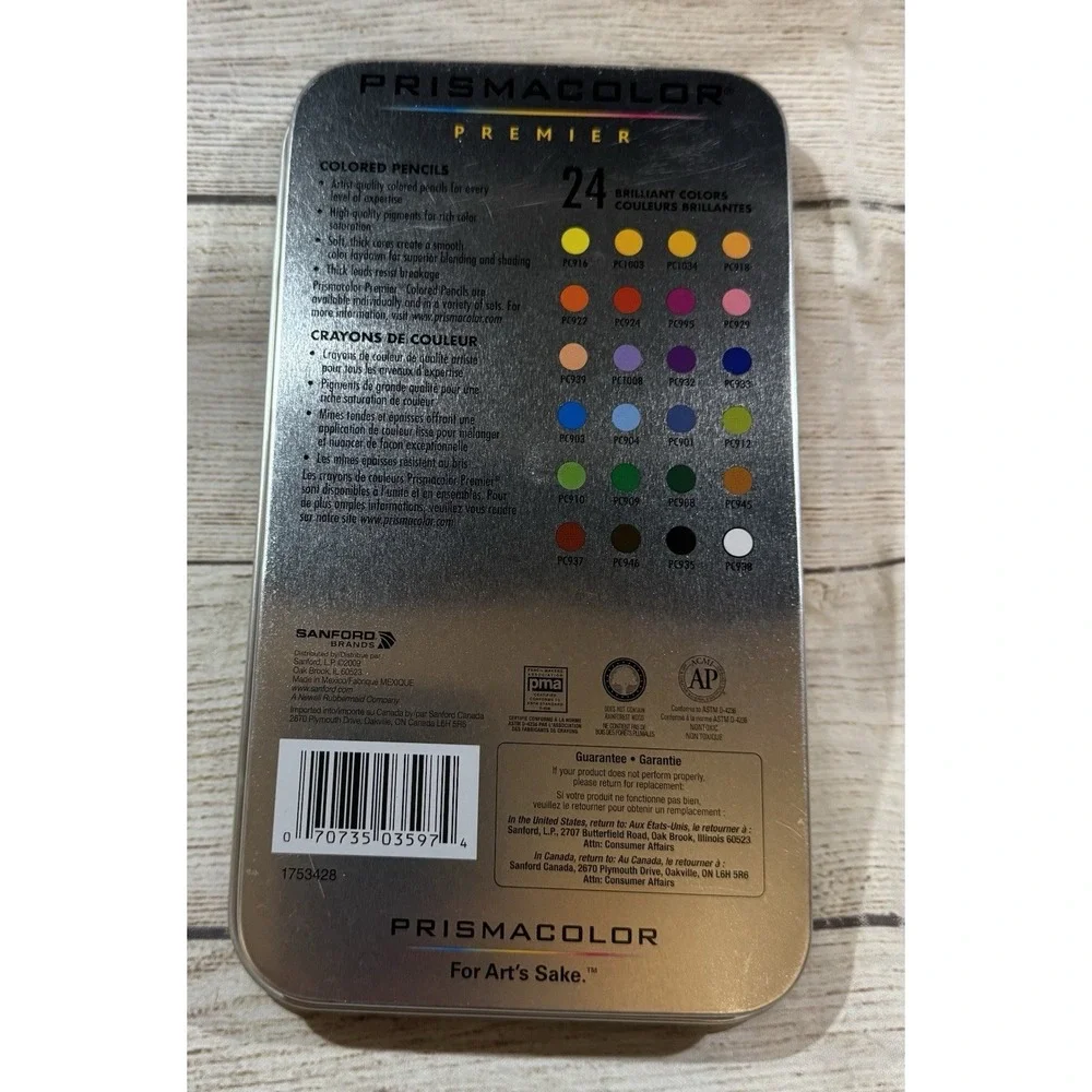 Prismacolor 24 Colored Pencils Open Tin Smooth Color Unused Tub18